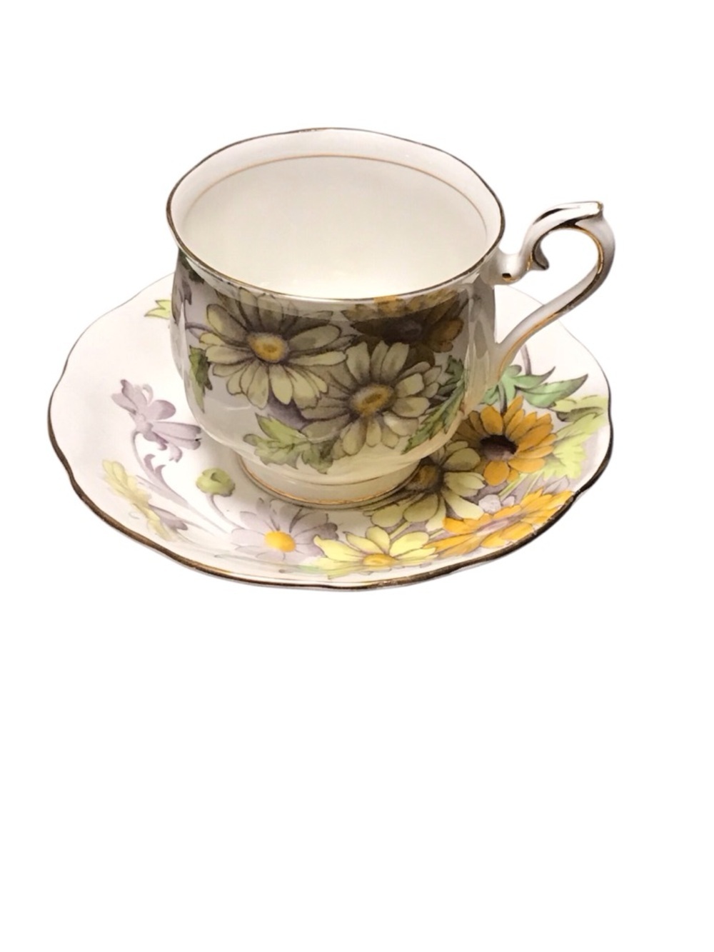 Royal Albert Cream Teacup with Daisy Flowers and Green Leaves